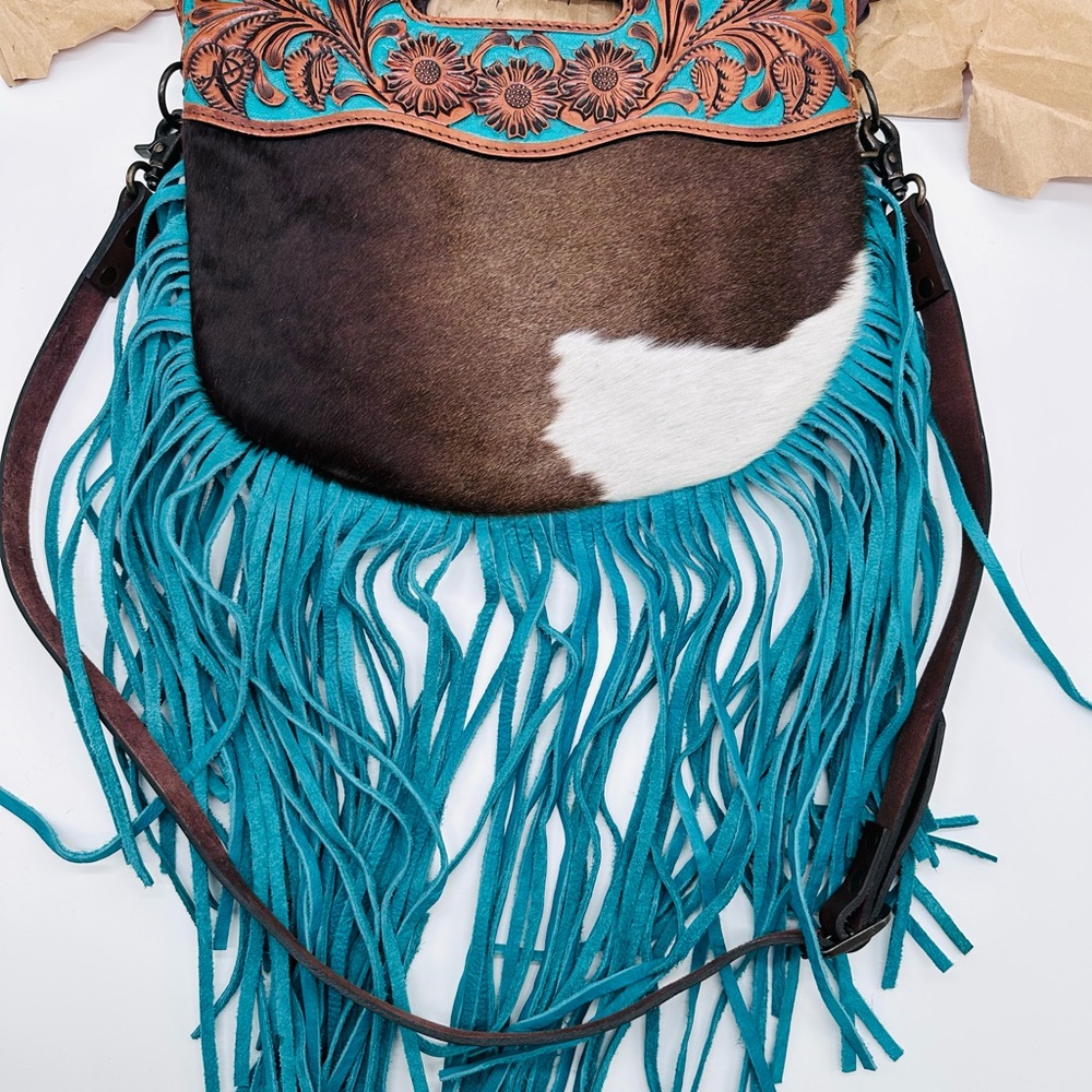 American Darling Brown and Teal Fringe Bag